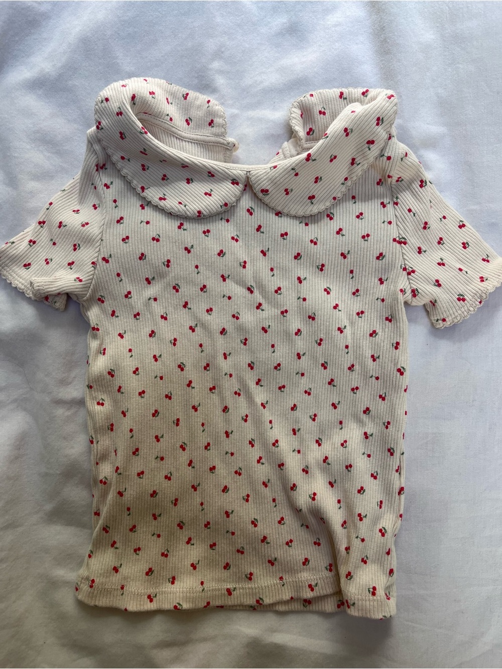H&M Cream Short Sleeve Top with Red Cherry Motif